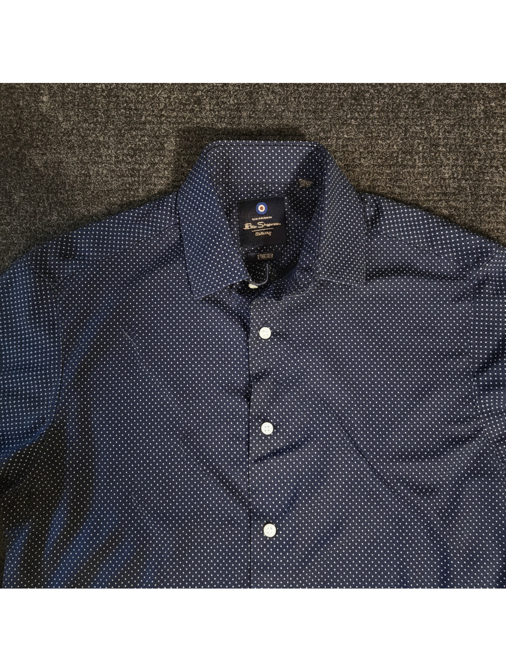 Ben Sherman Tailoring Men's Stretch Navy Blue Polka Dot Dress Shirt Size S